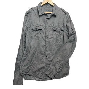 AllSaints Shirt Mens Size XL Amhurst Gray Floral Snap Front Collared Cottage